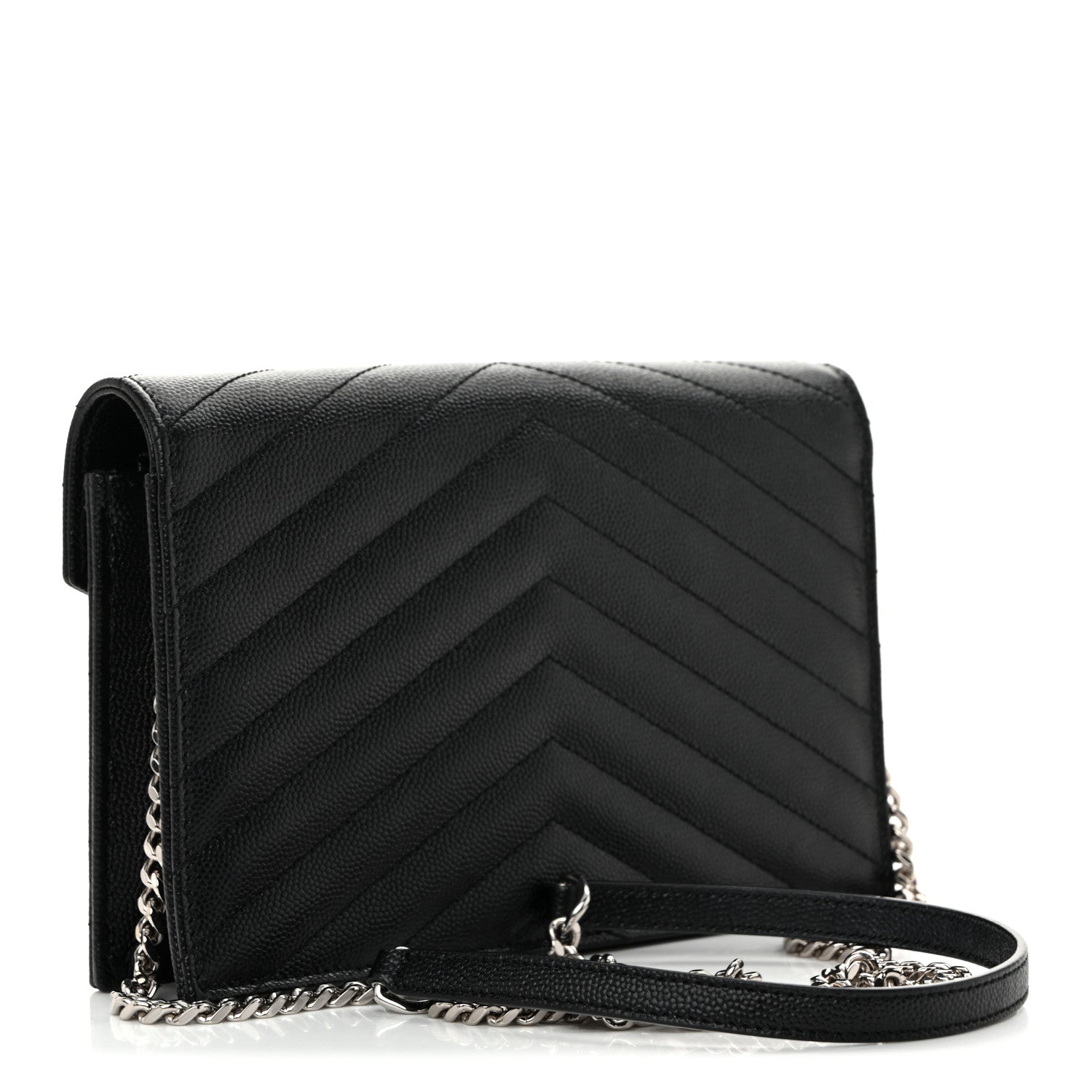 Saint Laurent Grain De Poudre Matelasse Chevron Monogram Chain Wallet Black 3 of 10