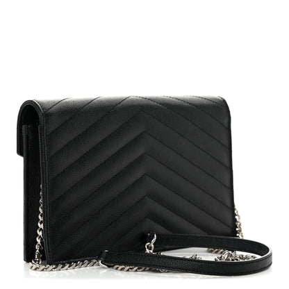Saint Laurent Grain De Poudre Matelasse Chevron Monogram Chain Wallet Black 3 of 10
