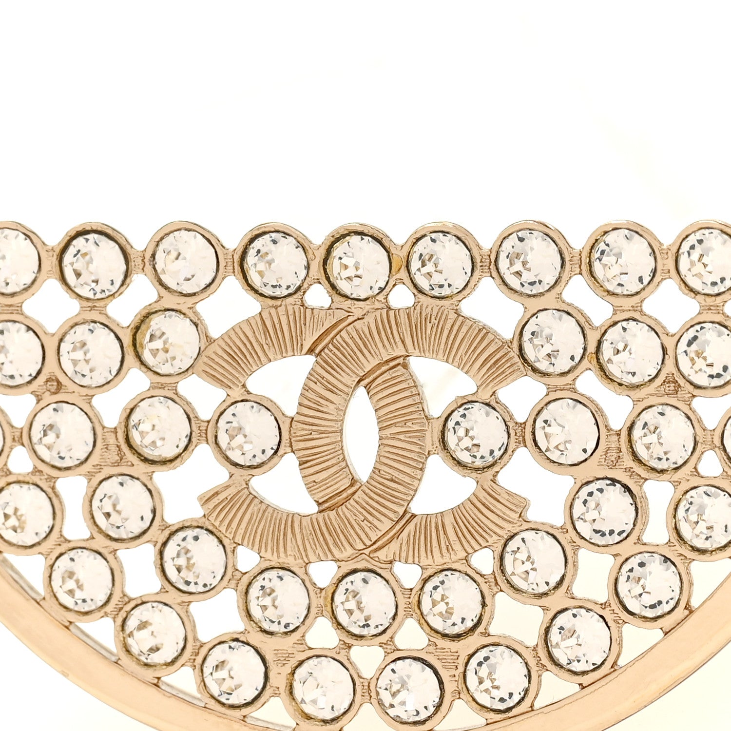 Chanel Metal Strass Crystal CC Hoop Earrings Light Gold 4 of 5