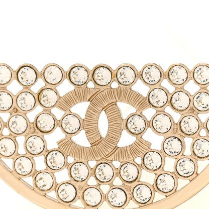 Chanel Metal Strass Crystal CC Hoop Earrings Light Gold 4 of 5