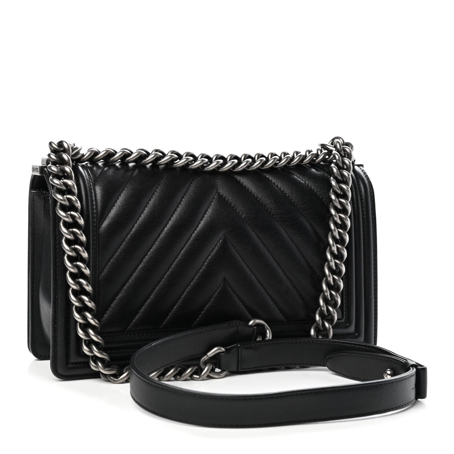 Chanel Calfskin Chevron Quilted Medium Boy Flap Black 2 of 4