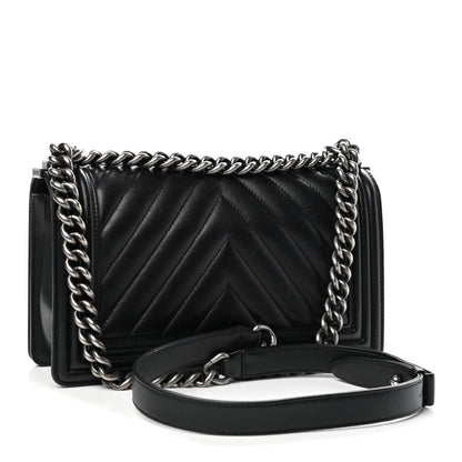 Chanel Calfskin Chevron Quilted Medium Boy Flap Black 2 of 4