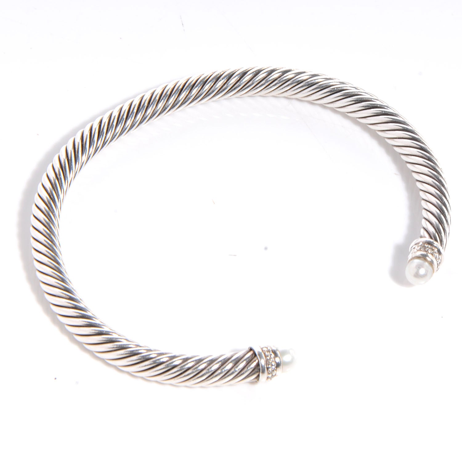 David Yurman Sterling Silver Diamond Pearl 5mm Cable Classics Bracelet 4 of 5