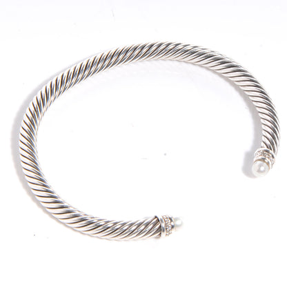 David Yurman Sterling Silver Diamond Pearl 5mm Cable Classics Bracelet 4 of 5