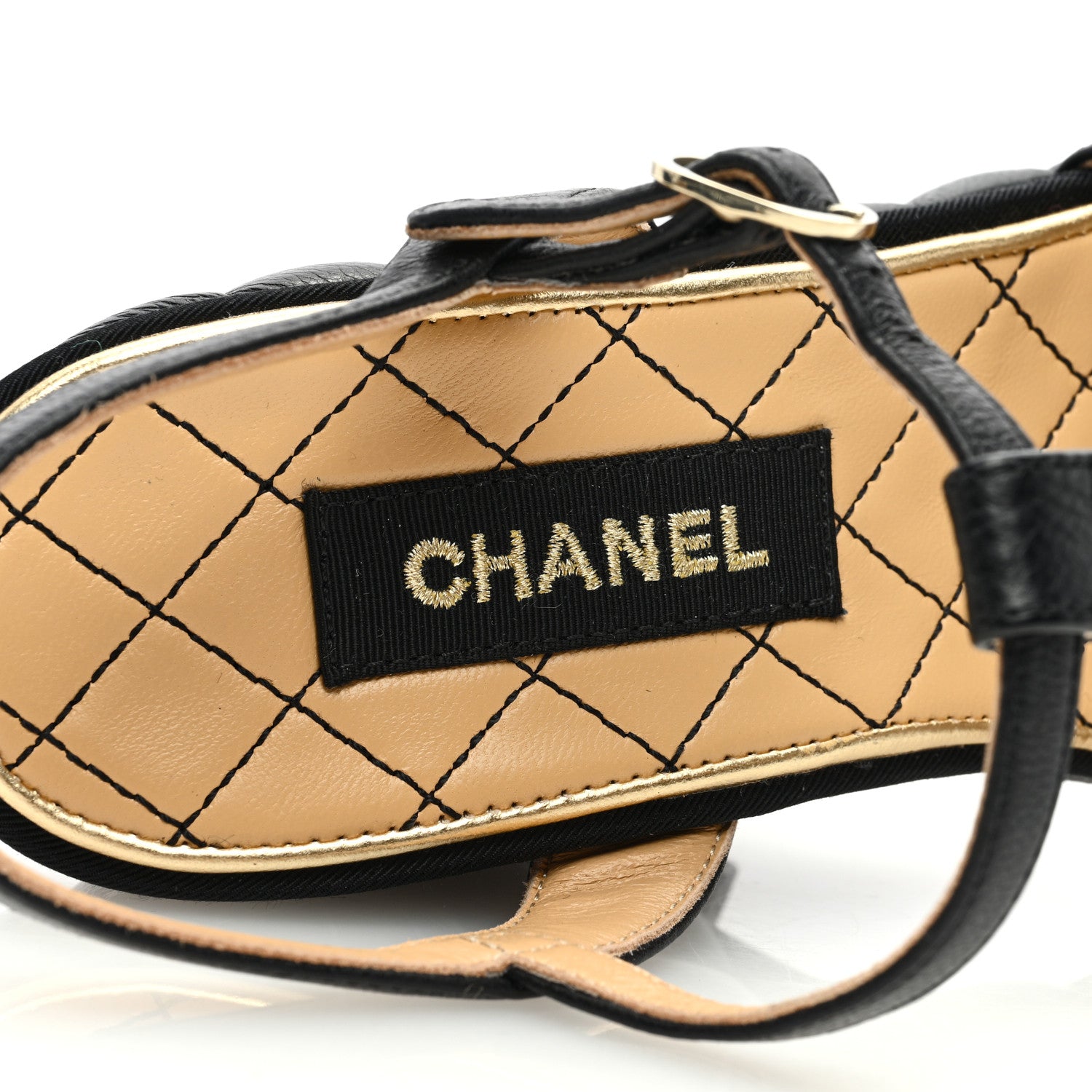 Chanel Grained Calfskin Quilted Wedge Sandals 35 Black 7 of 8