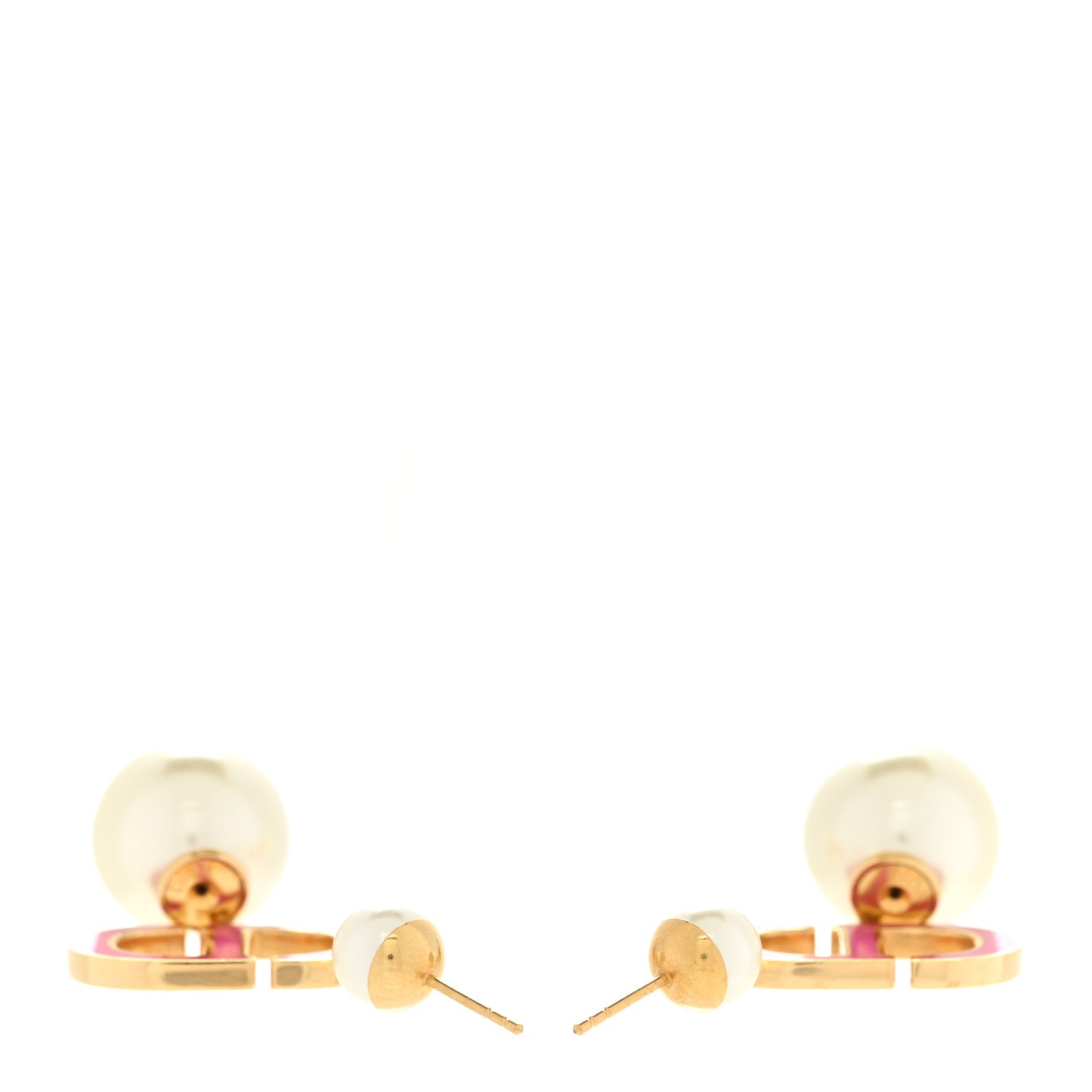 Pearl Enamel Tribal CD Drop Earrings Gold White Pink