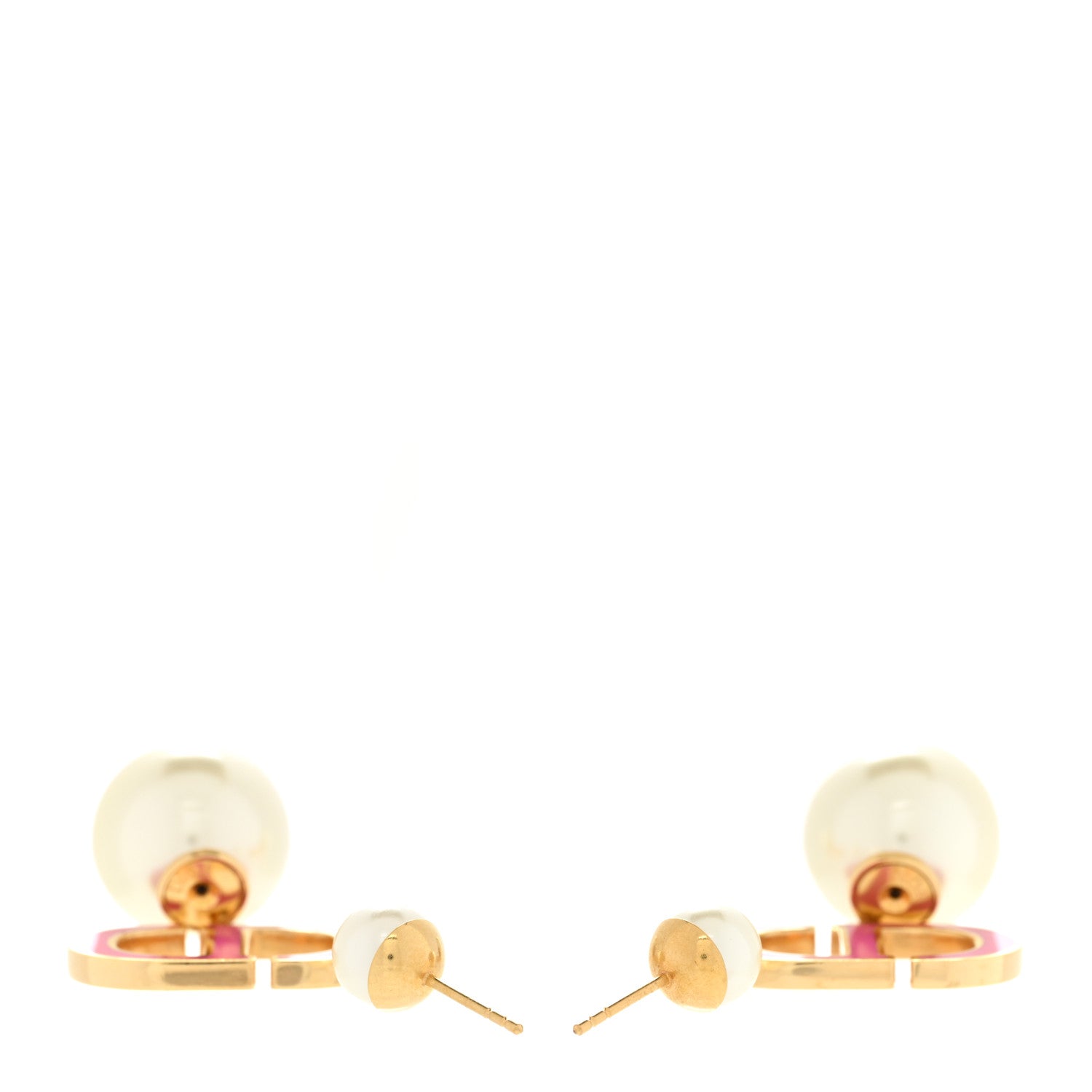 Christian Dior Pearl Enamel Tribal CD Drop Earrings Gold White Pink 3 of 5