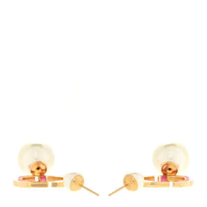 Christian Dior Pearl Enamel Tribal CD Drop Earrings Gold White Pink 3 of 5