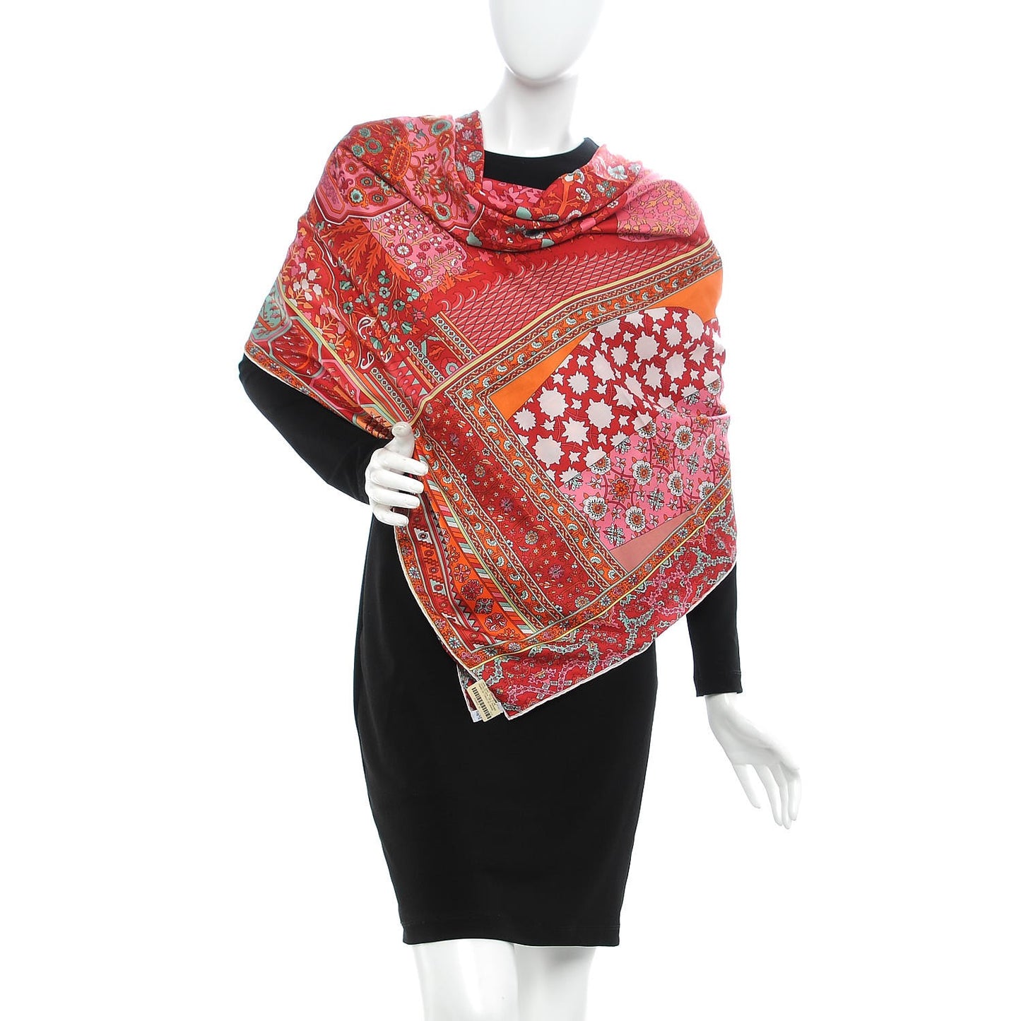 Silk Twill Tapis Persans Giant Plume Scarf 140 Framboise Turquoise Orange