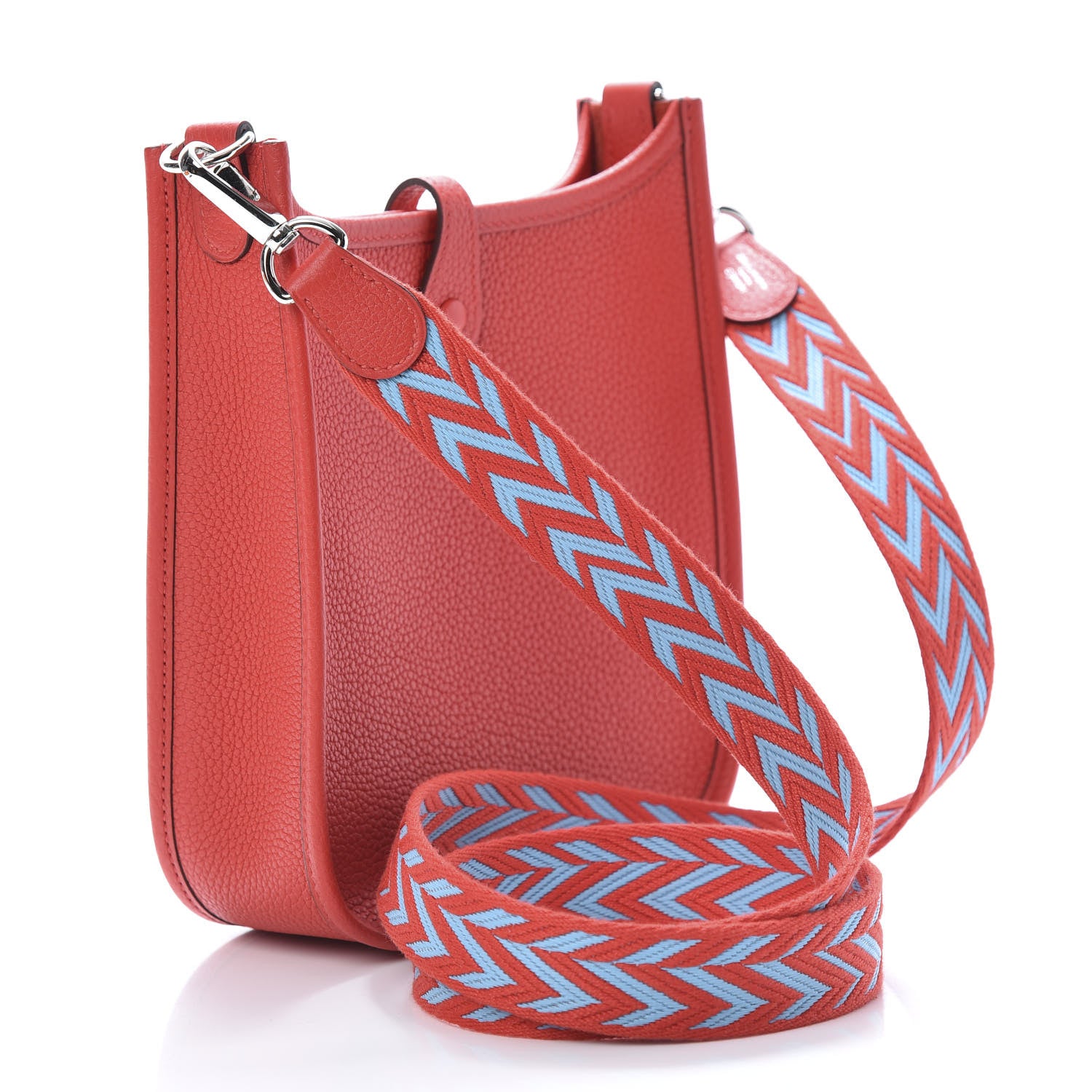 Hermes Taurillon Clemence Evelyne TPM Rouge De Coeur Bleu Du Nord 2 of 10