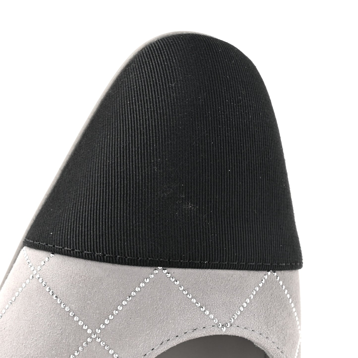 Suede Crystal Grosgrain Cap Toe CC Slingback Flats 36.5 Gray Silver Black