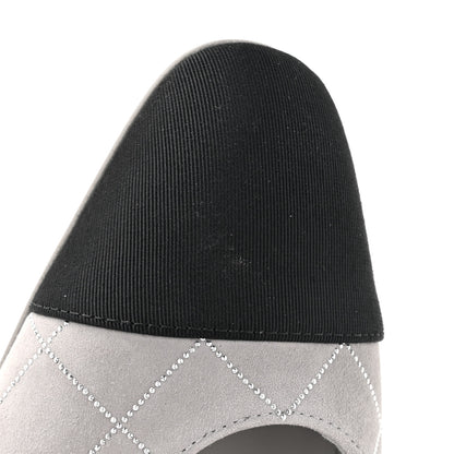 Chanel Suede Crystal Grosgrain Cap Toe CC Slingback Flats 36.5 Gray Silver Black 10 of 10