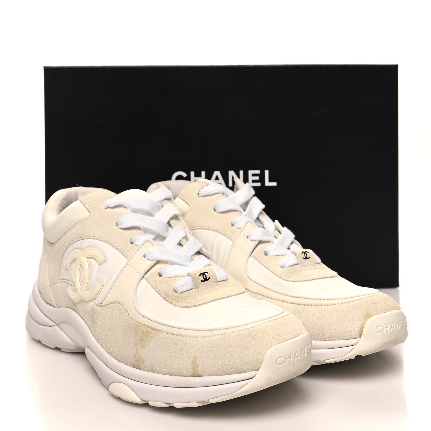 Chanel Suede Calfskin Fabric CC Sneakers 40 White 11 of 11