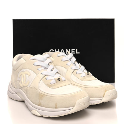 Chanel Suede Calfskin Fabric CC Sneakers 40 White 11 of 11