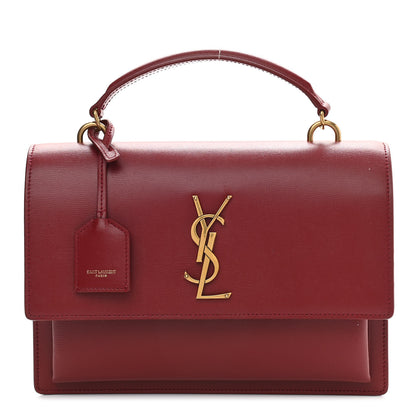 Saint Laurent Smooth Calfskin Medium Monogram Sunset Satchel Rouge Opyum 1 of 13