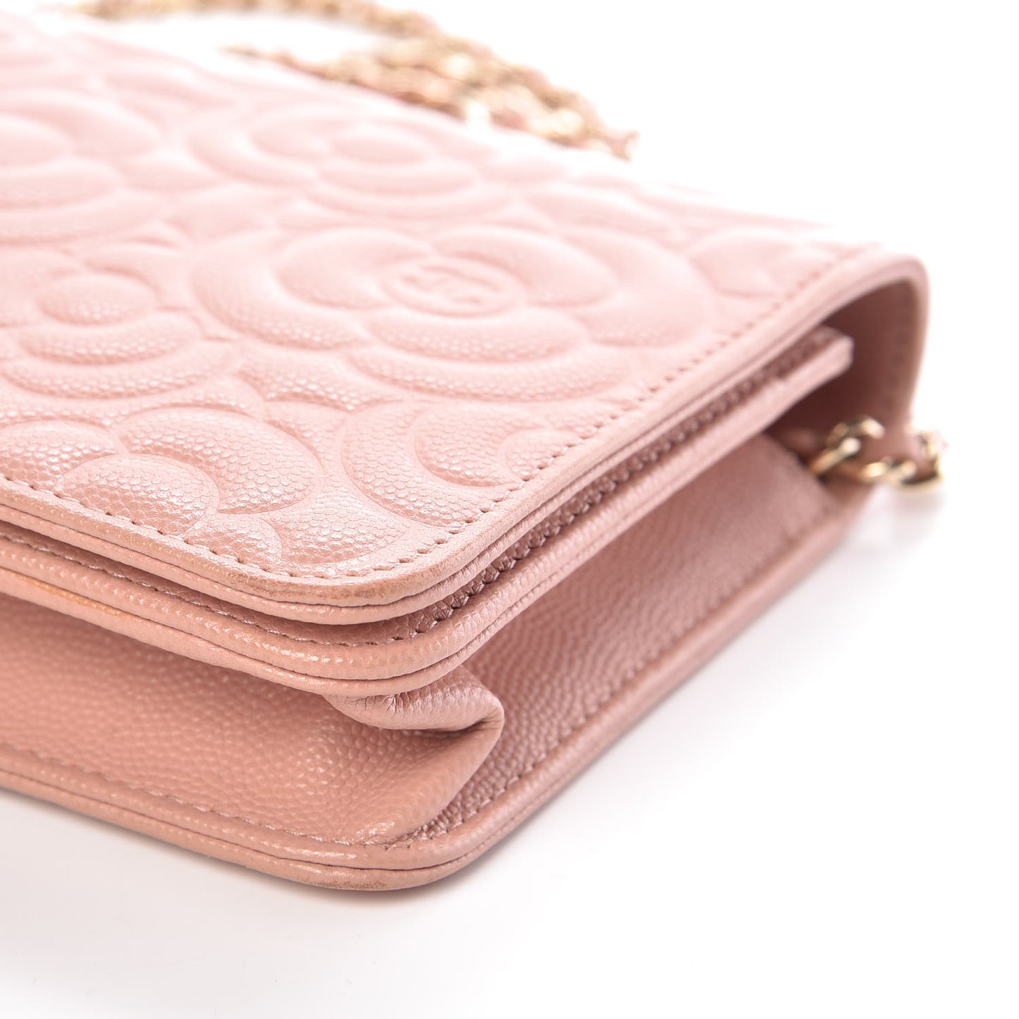 Caviar Camellia Embossed Wallet On Chain WOC Light Pink