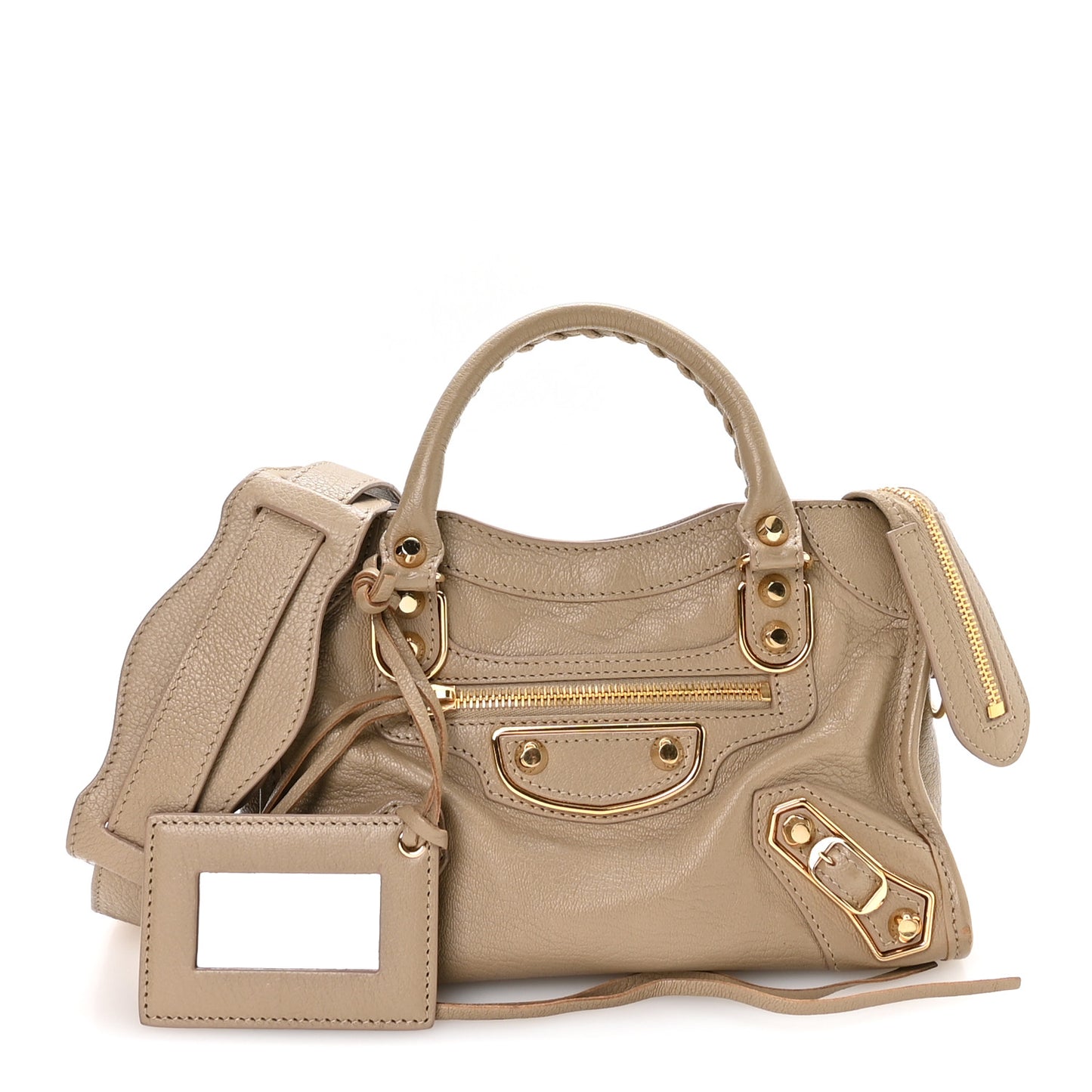 Chevre Gold Metallic Edge Hardware Mini City Beige Latte