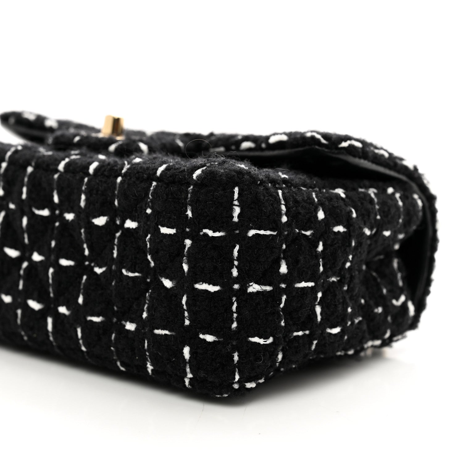 Chanel Wool Tweed Quilted Mini Rectangular Flap Black White 10 of 11