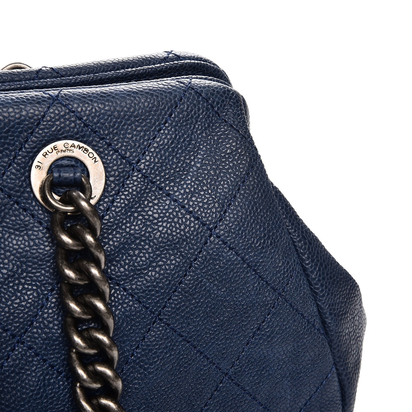 Caviar Quilted Framed Bowling Bag Blue