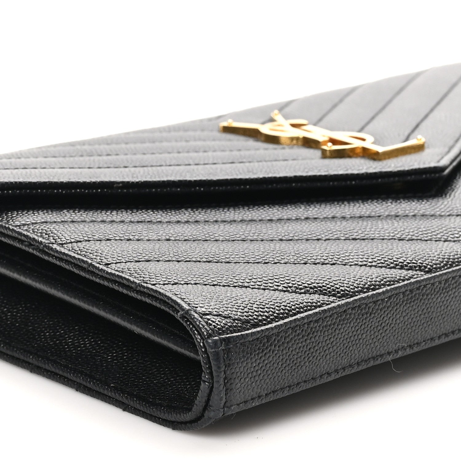 Saint Laurent Grain De Poudre Matelasse Chevron Monogram Envelope Chain Wallet Black 8 of 9