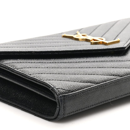Saint Laurent Grain De Poudre Matelasse Chevron Monogram Envelope Chain Wallet Black 8 of 9