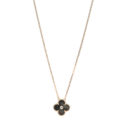 Van Cleef & Arpels 18K Rose Gold Diamond Grey Mother of Pearl Vintage Alhambra Pendant Necklace 1 of 8