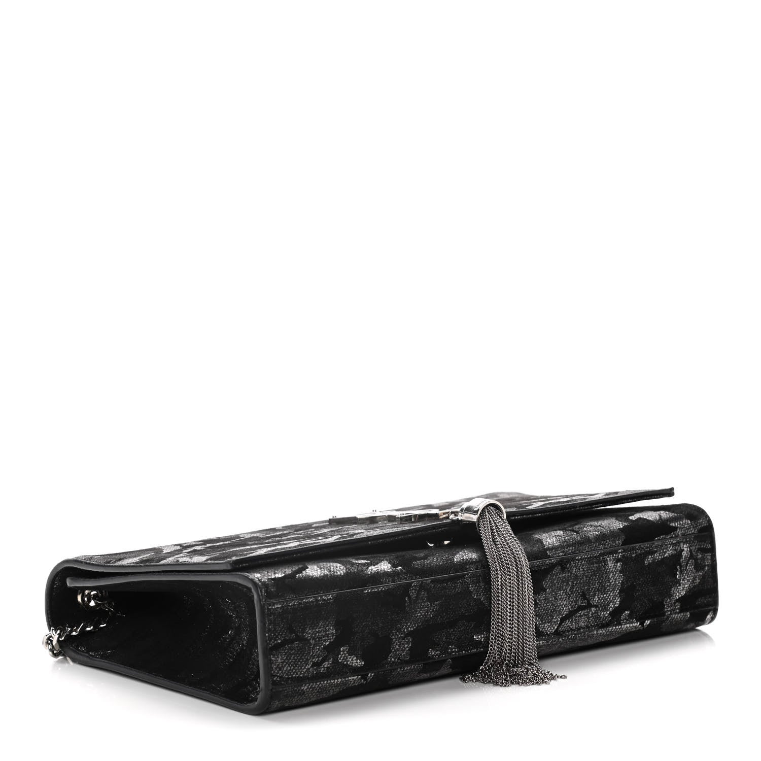 Saint Laurent Metallic Fabric Camouflage Medium Classic Monogram Kate Tassel Satchel Black 4 of 12