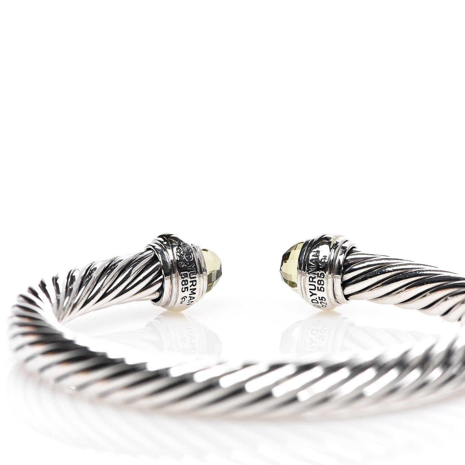 David Yurman Sterling Silver 14K Yellow Gold Peridot 7mm Cable Classics Bracelet 3 of 3