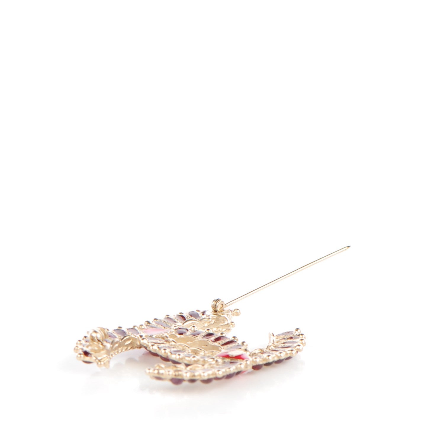 Chanel Enamel Poured Glass CC Brooch Gold Red 4 of 5