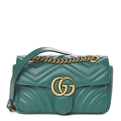 Gucci Calfskin Matelasse Mini GG Marmont Shoulder Bag Emerald Green 1 of 10