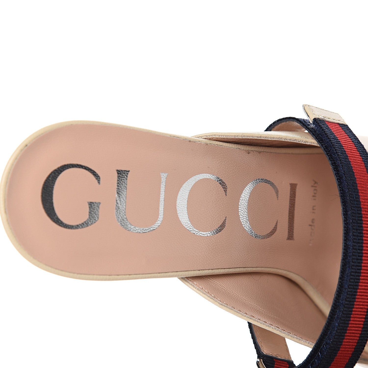Gucci Malaga Kid Sylvie Web Cross Strap Mid-Heel Slides 36 Vintage White 7 of 10