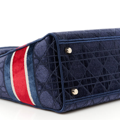 Christian Dior Velvet Cannage Medium Lady D-Lite Blue Red White 9 of 10