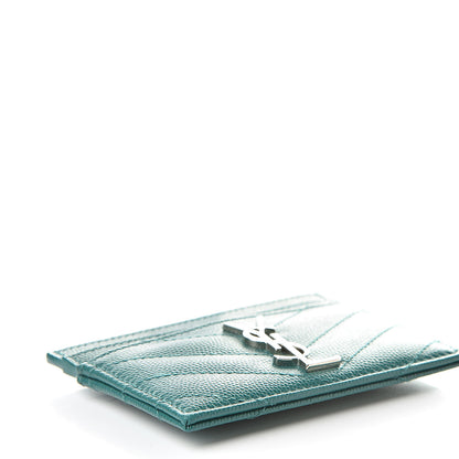 Saint Laurent Grain De Poudre Matelasse Chevron Monogram Credit Card Case Brilliant Grass 4 of 7