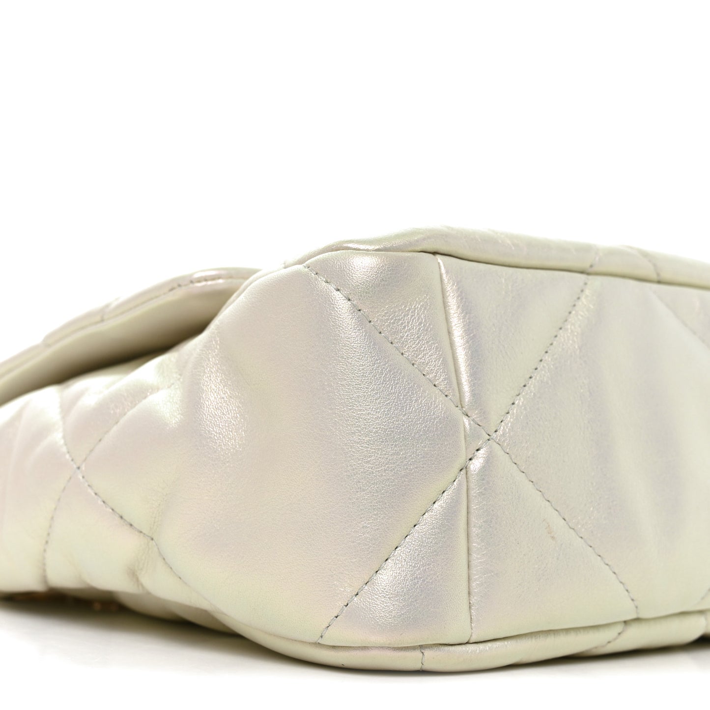 Iridescent Calfskin Quilted Large Chanel 19 Flap White