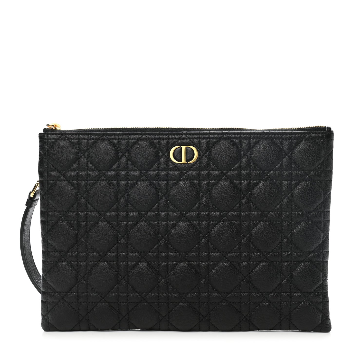 Supple Calfskin Cannage Large Caro Daily Pouch Black