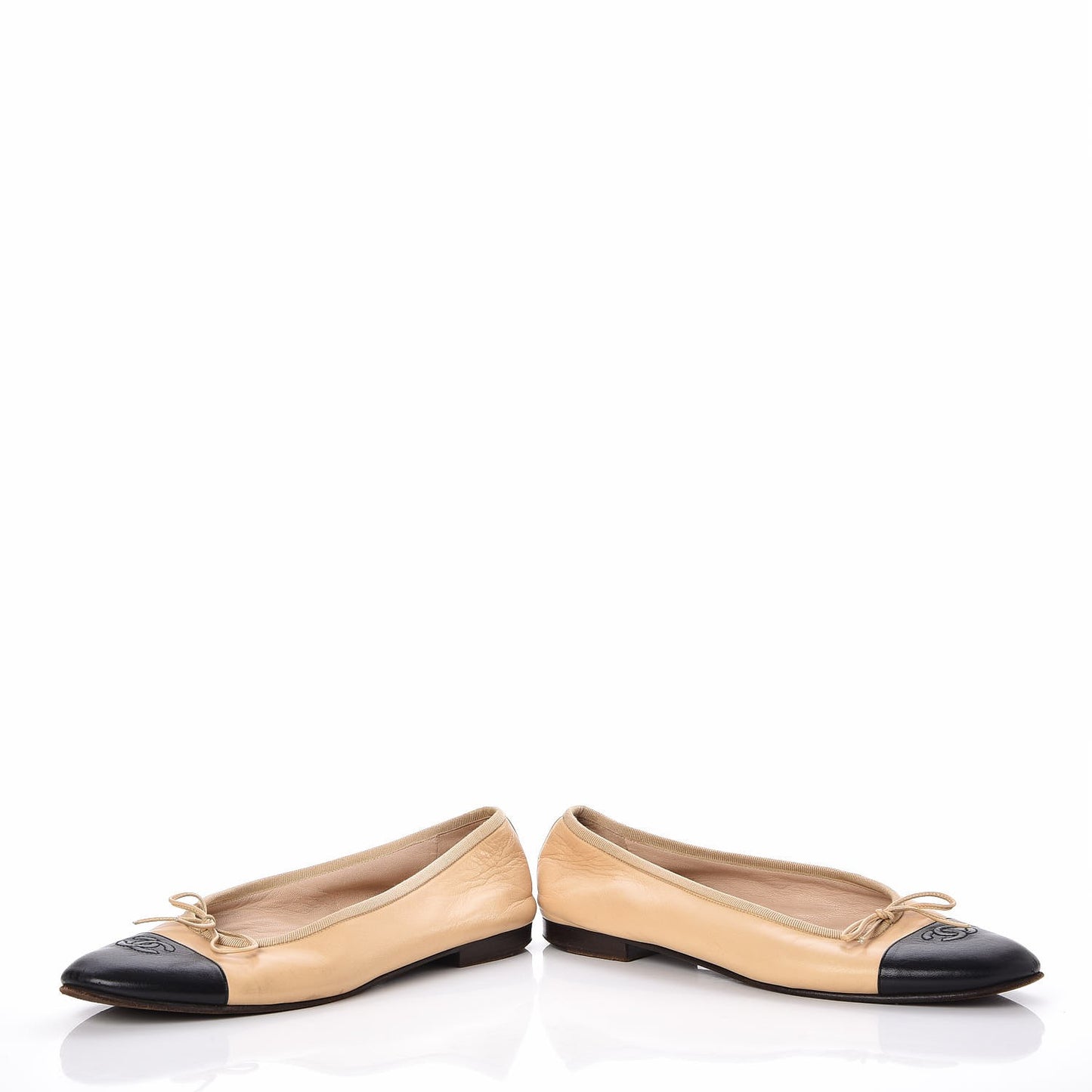 Lambskin CC Cap Toe Ballerina Flats 40.5 Beige Black