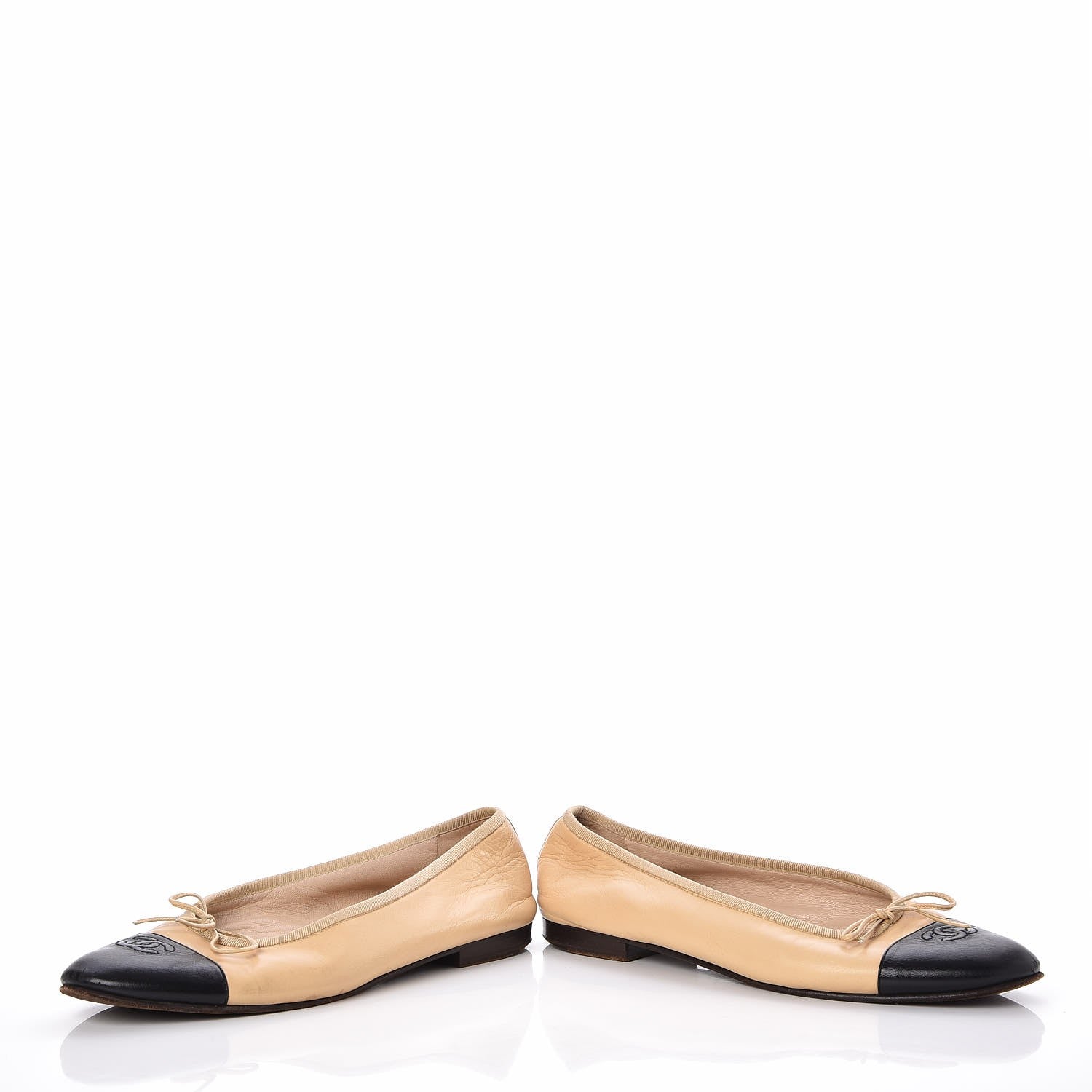 Chanel Lambskin CC Cap Toe Ballerina Flats 40.5 Beige Black 6 of 9