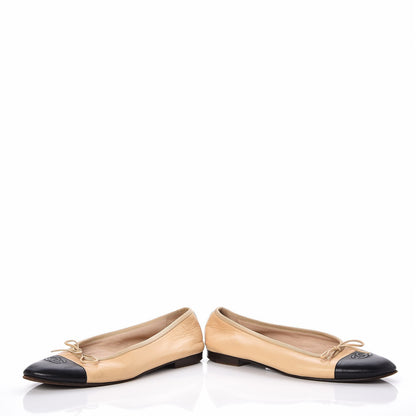 Chanel Lambskin CC Cap Toe Ballerina Flats 40.5 Beige Black 6 of 9