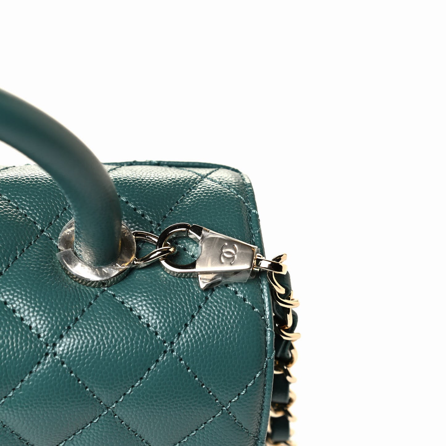 Caviar Quilted Small Coco Handle Flap Green