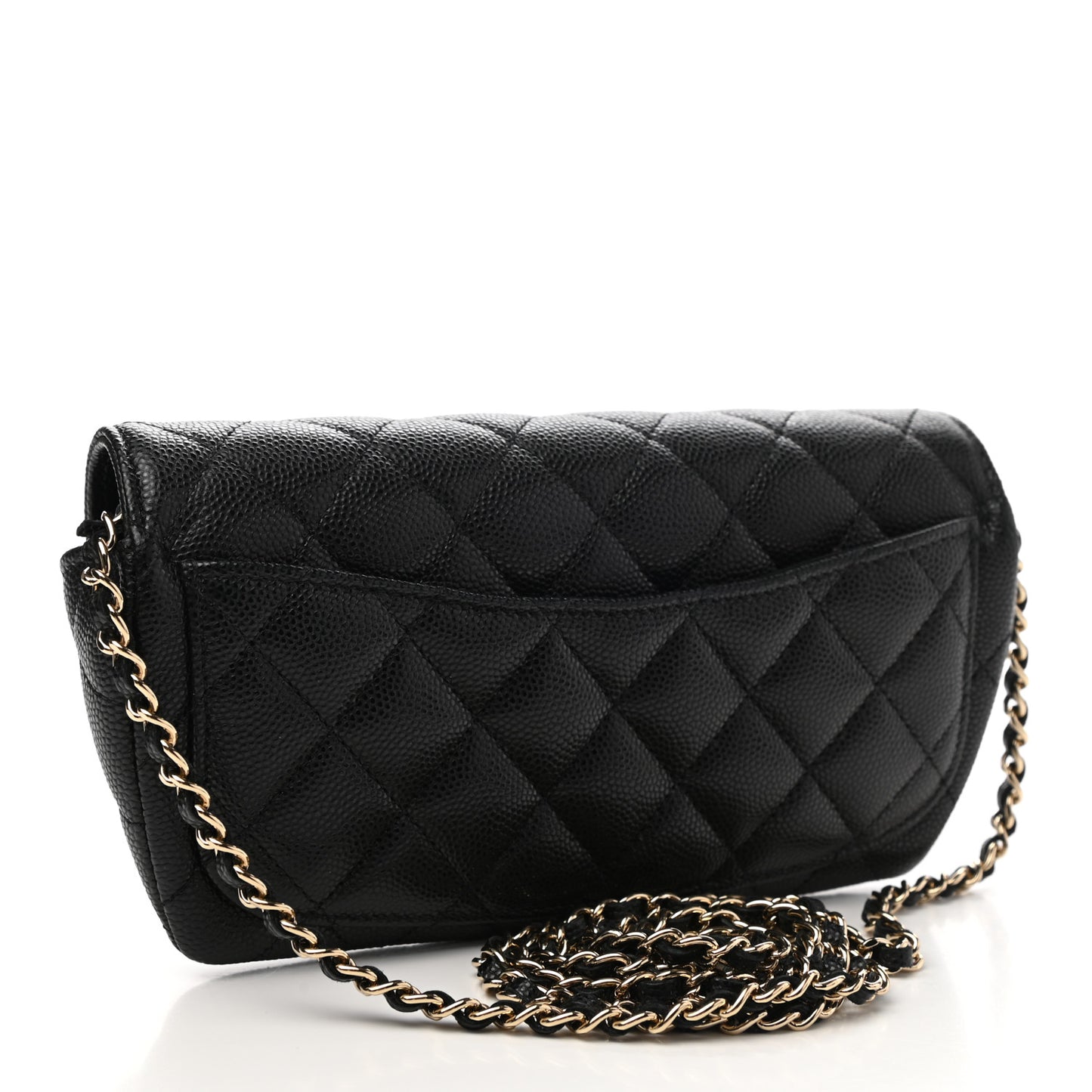 Caviar Quilted Glasses Case With Chain Black