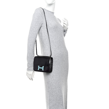 Hermes Shiny Alligator Enamel Constance 18 Prunoir Bleu Saint Cyr 2 of 10