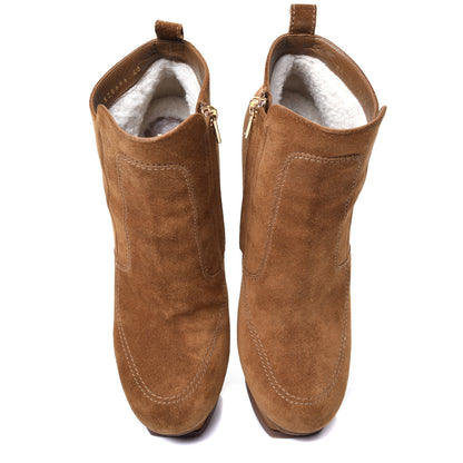 Saint Laurent Suede Shearling Booties 40 Ocre 5 of 10