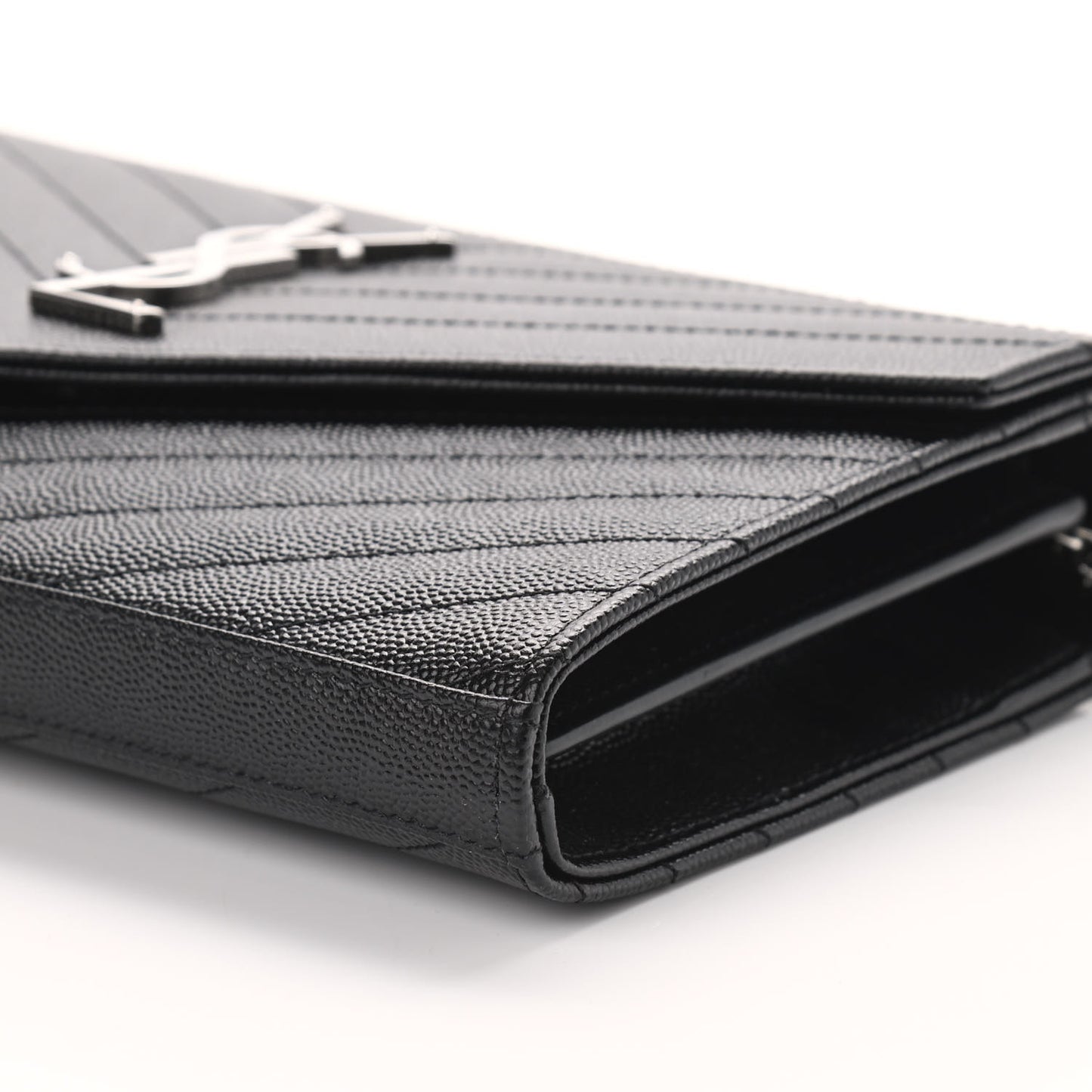 Grain De Poudre Matelasse Chevron Monogram Chain Wallet Black