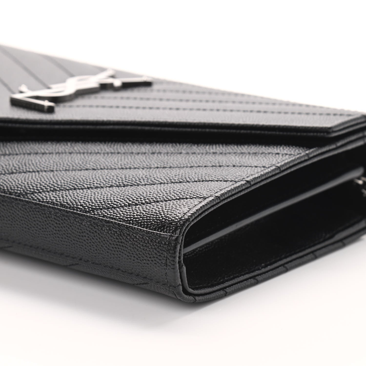 Saint Laurent Grain De Poudre Matelasse Chevron Monogram Chain Wallet Black 9 of 9