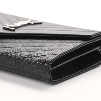 Saint Laurent Grain De Poudre Matelasse Chevron Monogram Chain Wallet Black 9 of 9