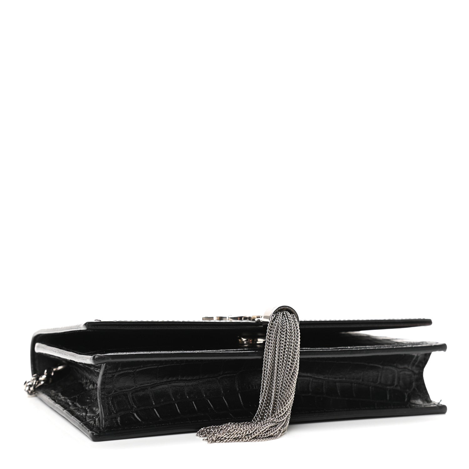 Saint Laurent Calfskin Crocodile Embossed Kate Monogram Tassel Chain Wallet Black 4 of 10
