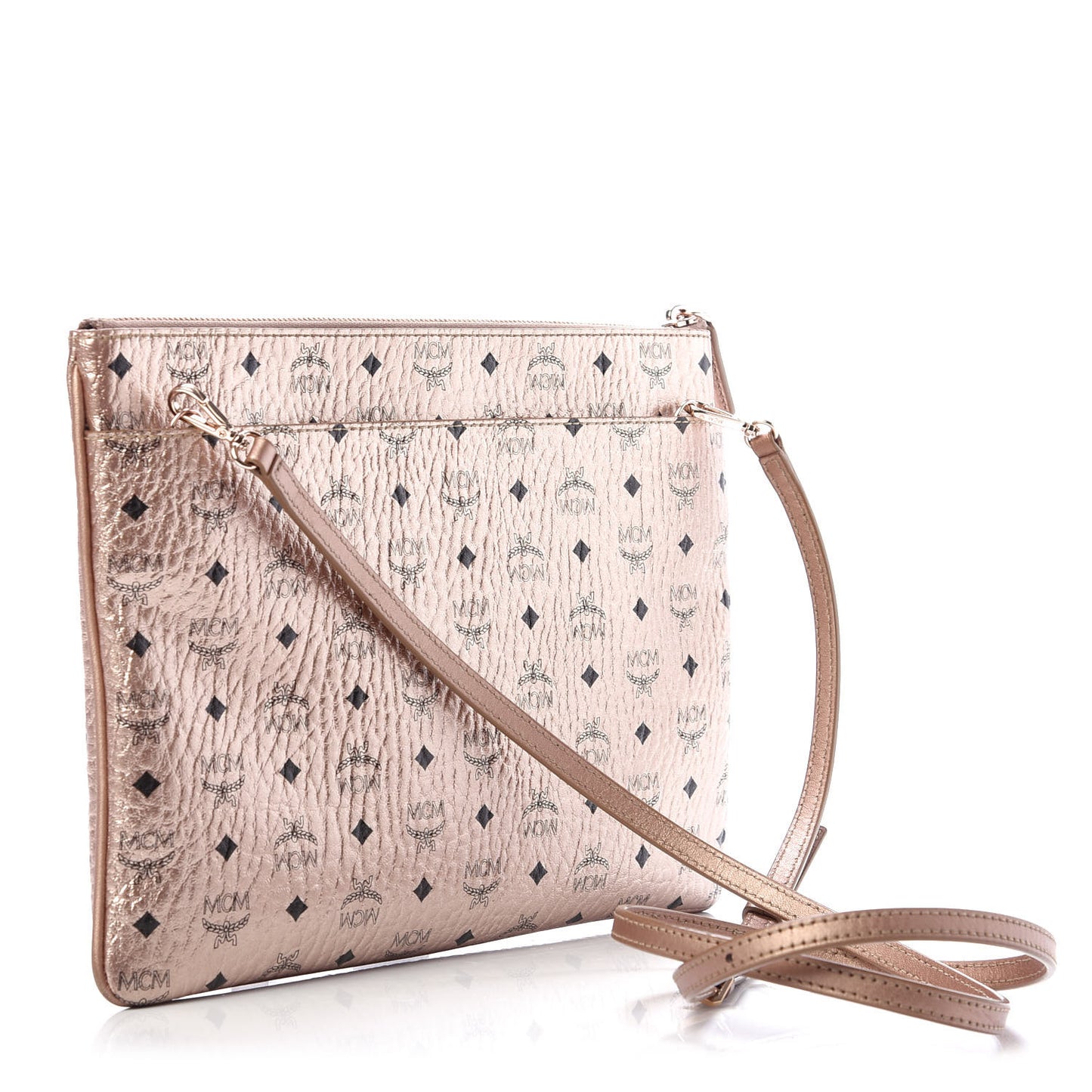 Metallic Visetos Medium Crossbody Pouch Champagne