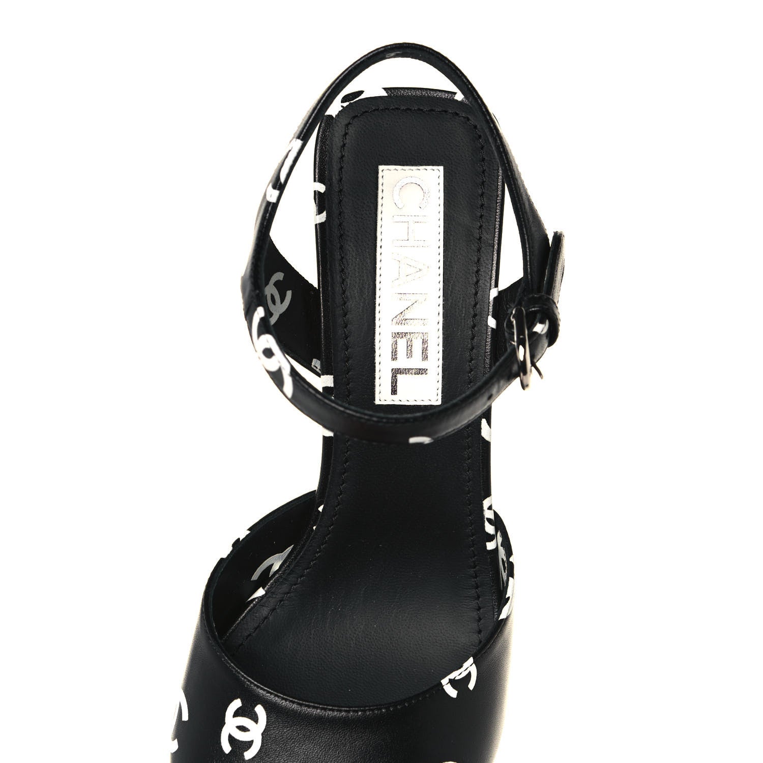 Chanel Printed Lambskin CC Platform Sandals 38 Black White 7 of 8