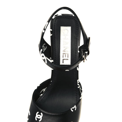 Chanel Printed Lambskin CC Platform Sandals 38 Black White 7 of 8