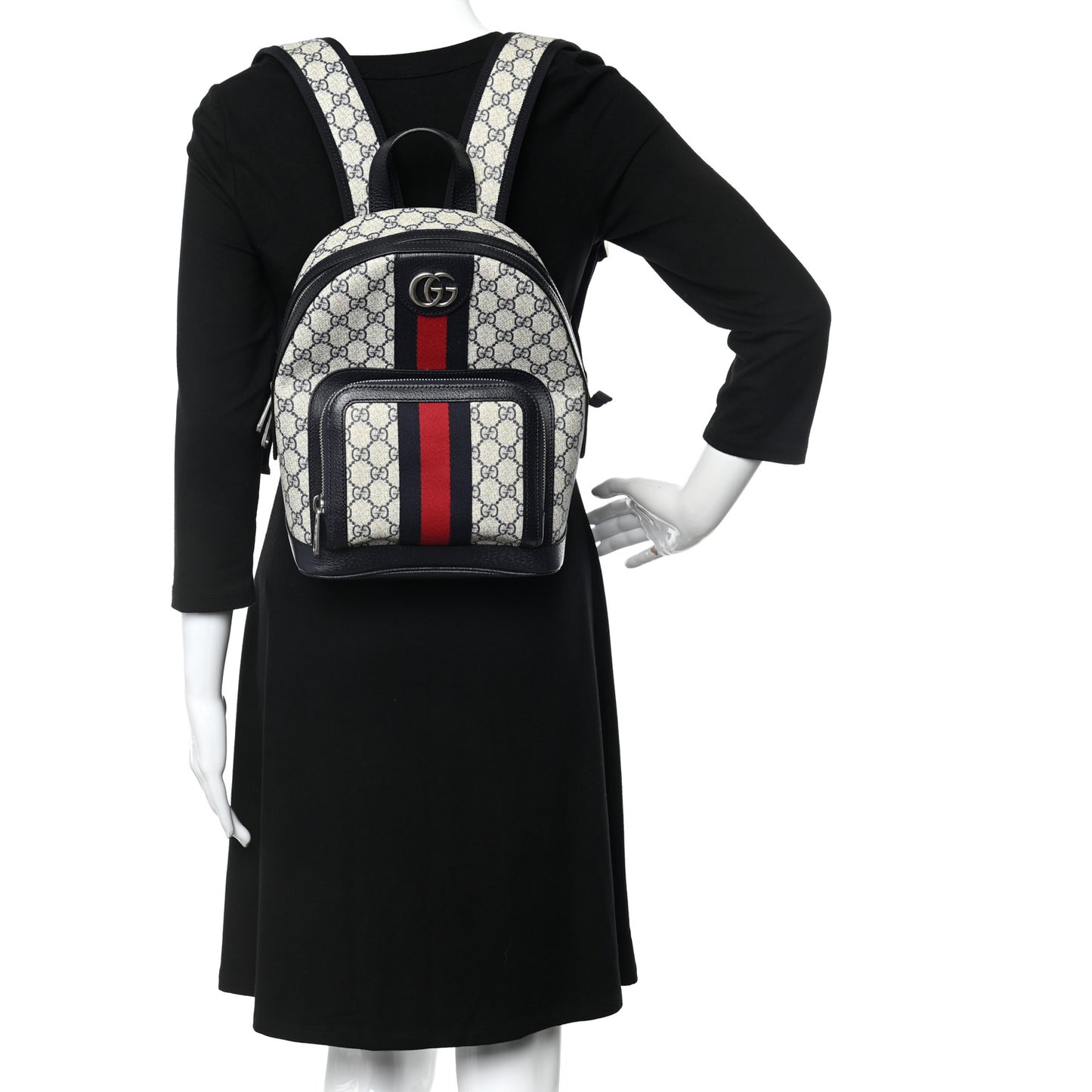 GG Supreme Monogram Textured Dollar Calfskin Web Small Ophidia Day Backpack Beige Blue Black